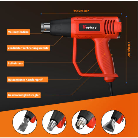Pistolet à Air Chaud 1600W - Réglable 30 à 680°C - Avec Buses Et Tiges De Soudure PE/PVC - Pour Soudage Plastique, Dégel, Thermoformage - 11