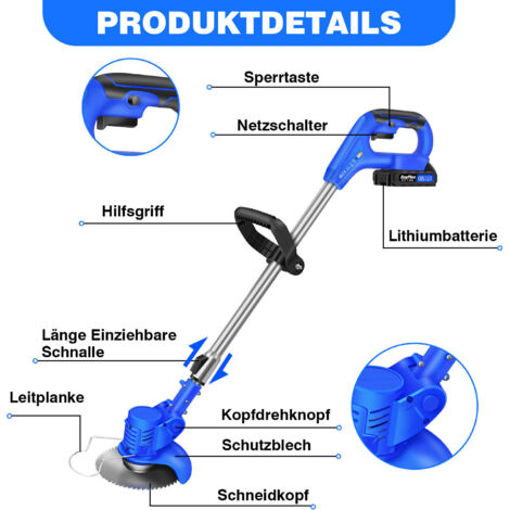 21V Power Coupe-bordures Batterie Débroussailleuse électrique Tondeuse à gazon avec 2X batterie