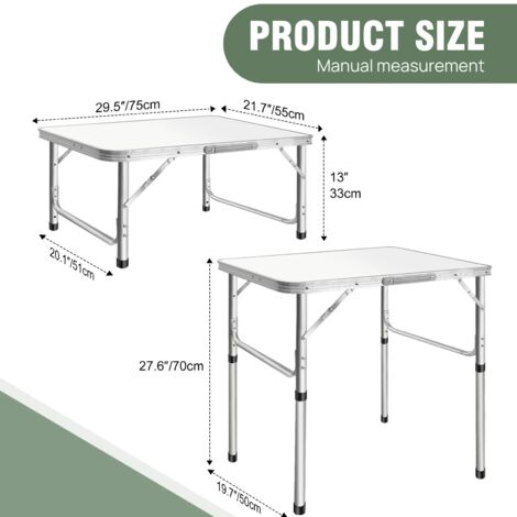 Dayplus – Table de camping pliante 75x55cm – Réglable en hauteur 33/70cm – Alliage aluminium léger – Capacité 15kg – Pliable et facile à transporter