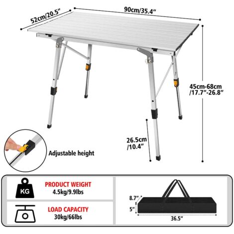 Table De Camping Pliante Aluminium | Portable, Charge 23kg, Dimensions 39.5x34.5x32.5cm