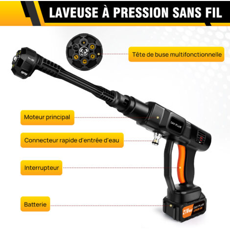 Nettoyeur Haute Pression Sans Fil 3000W 200Bar - Avec 2 Batteries 4Ah - Portable, Pour Voiture, Terrasse, Vélo - Busse 6 En 1