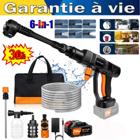 Dayplus – Nettoyeur haute pression sans fil 3000W 180Bar – Moteur haute puissance – Pulvérisation 270L/H – Buse 6-en-1 – Autonomie 45 minutes