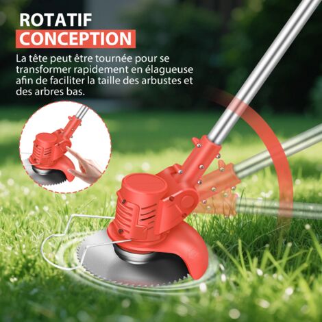 Débroussailleuse Électrique Sans Fil 21V Avec 2 Batteries - Coupe Bordure 3 Types Lames Pour Pelouse Et Jardin