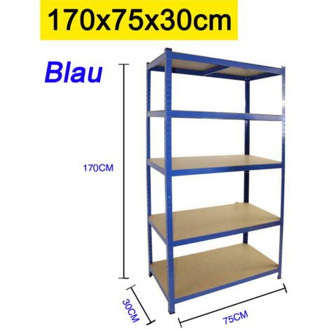 rayonnages lourds HxLxP - 170x75x30cm Capacité de charge jusqu'à 175 kg par étagère Rayonnage métallique rayonnage de sous-sol rayonnage enfichable rayonnage de stockage rayonnage d'atelier rayonna (1/5)