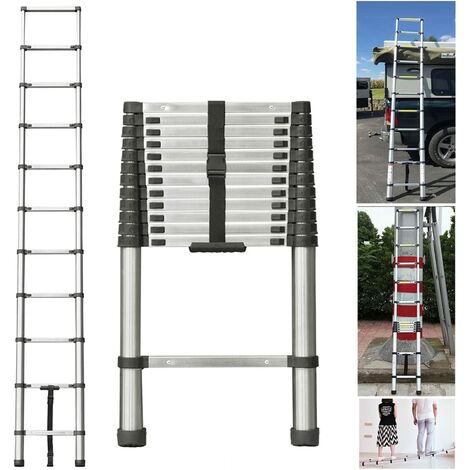 10.5FT Échelle télescopique de 3,2 m - Échelle extensible - Antidérapante - En acier inoxydable de qualité supérieure - Échelle extensible multifonction - Charge maximale : 150 kg