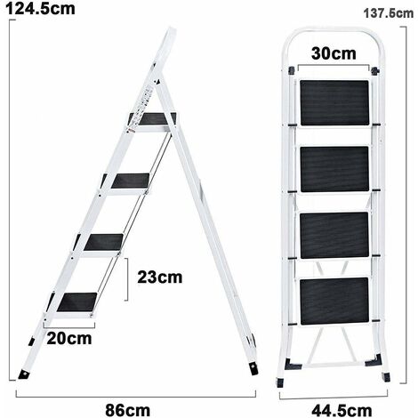 Tabouret échelle Pliable HBTower 4 Marches - Plateforme à Outils - Capacité 330 Lbs - Blanc - Open Box