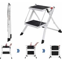 Escabeau Pliable 2 marches, Escabeau en Acier à 2 marches, Marche-Pieds Pliable, Échelle Pliable en Acier, Caoutchouc Antidérapant, pour Intérieur/Extérieur, Max capacité 150 kg