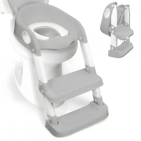 Siège de toilette enfant, Avec escaliers, Antidérapant, Réglable, Pliable, Lala, Gris et blanc