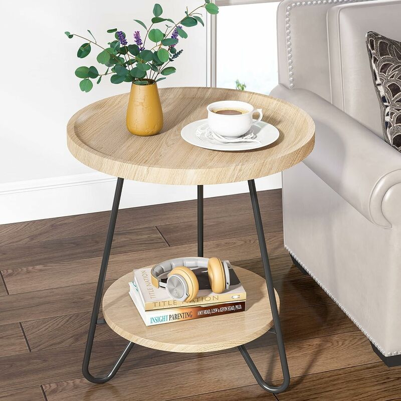 Edmonds Small Steel and Wood End Table, Side Tables