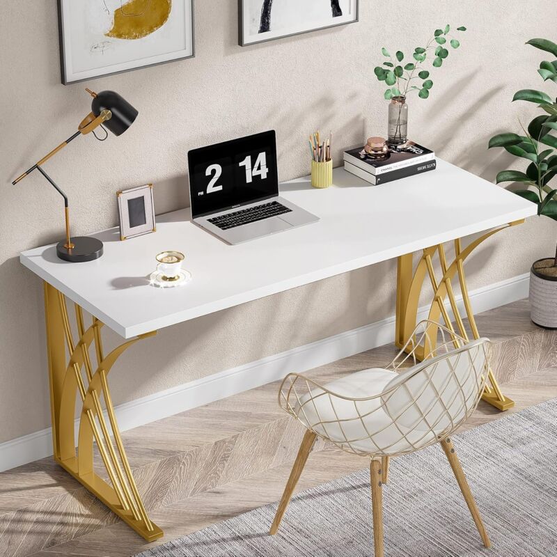 White gold computer desk discount
