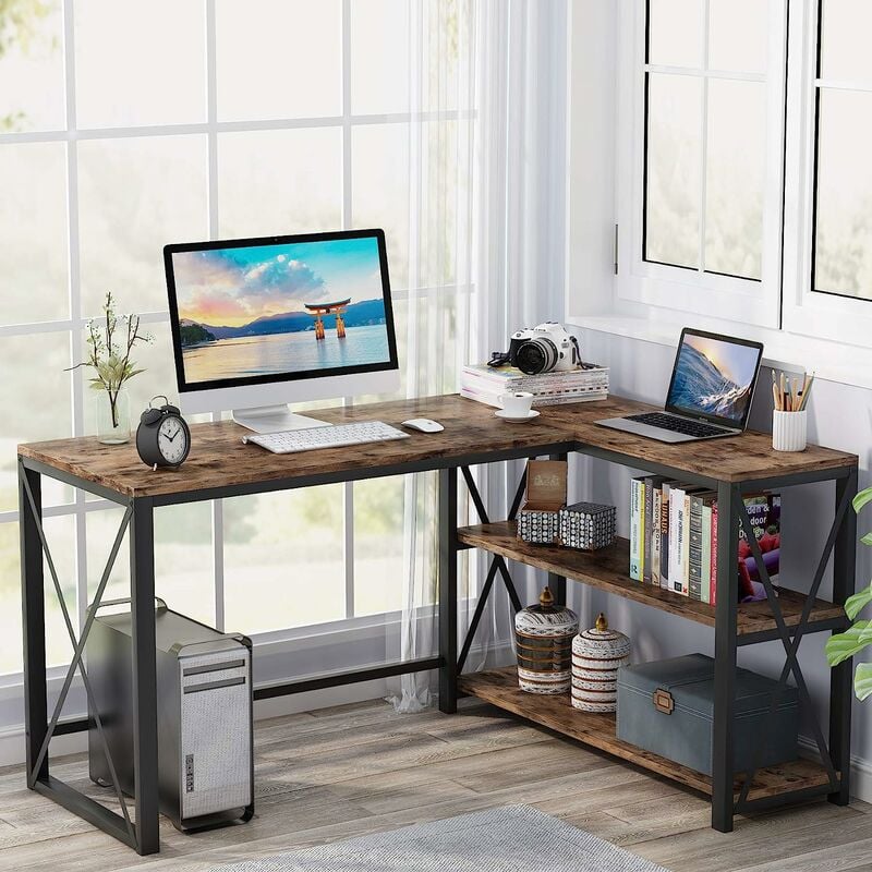Tribesigns 51 L-Shaped Desk with Storage Shelves, L Shape Computer Corner  Desk with 2 Shelves Home Office Gaming Writing Table PC Studio Study  Workstation