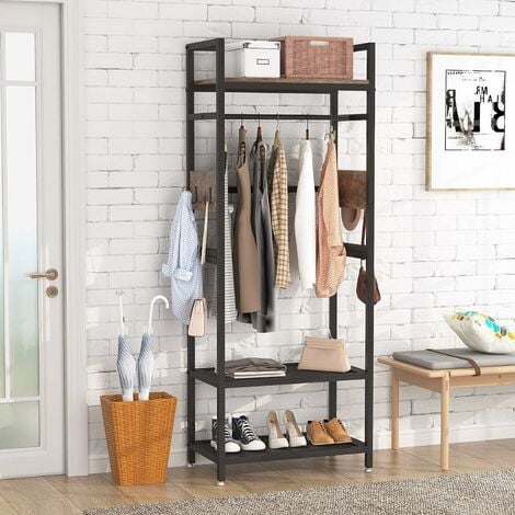 2 in 1 Garment Clothes Rack with 2-Tier Storage Basket and Side