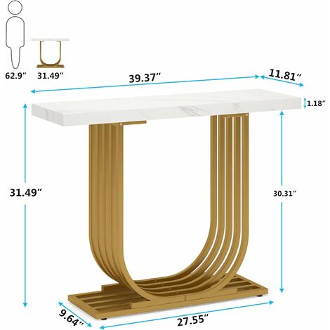Tribesigns Console Table with Gold Base, 39.4 Inch Faux Marble Entryway Foyer Table, Narrow Modern Hallway Table with Geometric Metal Legs for Living Room, Hallway, Entrance, White & Gold