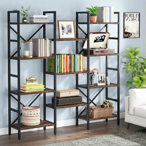 Home Office 4-Tier Bookshelf, Simple Industrial Bookcase Standing Shelf  Unit Storage Organizer with 4 Open