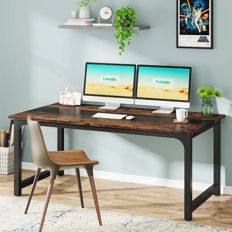 Tribesigns Modern Computer Desk, 16080 cm Large Office Desk Computer Table Study Writing Desk Workstation for Home Office, Rustic/Black