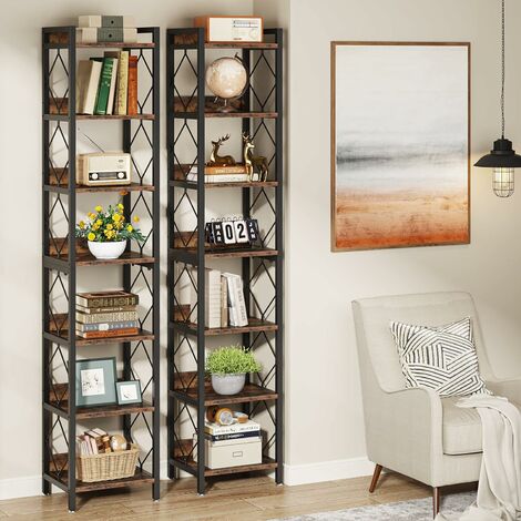 Tribesigns 200cm Extra Tall Narrow Bookshelf, 7 Tier Skinny Bookcase for Small Spaces, Freestanding Display Shelves, Multifunctional Corner Storage Organizer for Home Office, Rustic Brown