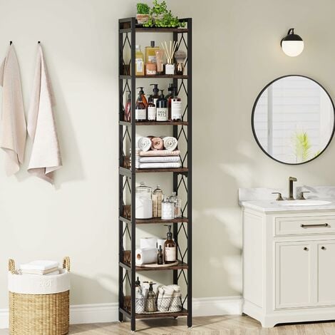 Tribesigns 200cm Extra Tall Narrow Bookshelf, 7 Tier Skinny Bookcase for Small Spaces, Freestanding Display Shelves, Multifunctional Corner Storage Organizer for Home Office, Rustic Brown