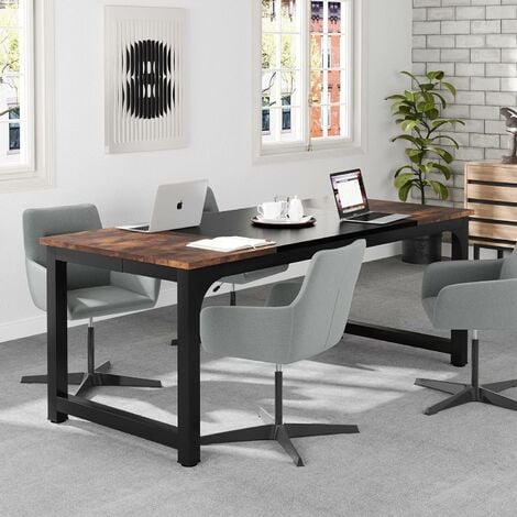 Tribesigns 180cm Executive Desk, Large Office Computer Desk with Thicken Frame, Modern Simple Workstation Business Furniture for Home Office, Rustic Brown/Black