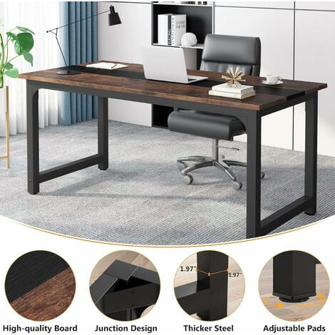Tribesigns 180cm Executive Desk, Large Office Computer Desk with Thicken Frame, Modern Simple Workstation Business Furniture for Home Office, Rustic Brown/Black