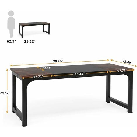 Tribesigns 180cm Executive Desk, Large Office Computer Desk with Thicken Frame, Modern Simple Workstation Business Furniture for Home Office, Rustic Brown/Black