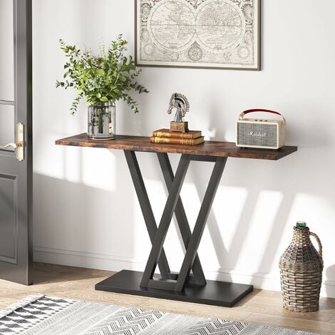 Tribesigns Console Table, Industrial Hallway Table for Entryway, 110CM Entryway Tables Narrow Sofa Table for Living Room, Stable Metal Frame & Easy Assemble (Rustic Brown)