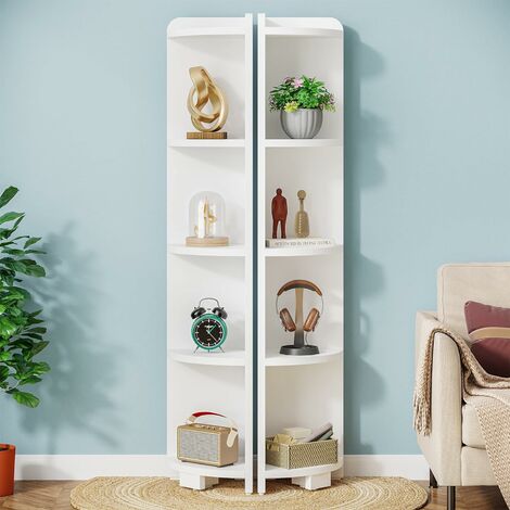 Tribesigns White Corner Shelf, 5 Tier Wood Wall Corner Bookshelf with Anti-Slip Pad