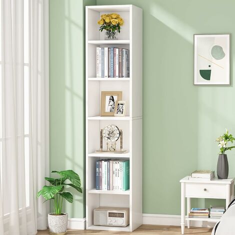 Tribesigns 70.9 Inch Tall Narrow Bookcase Modern White Corner Bookcase with Storage 6 Tier Cube Display