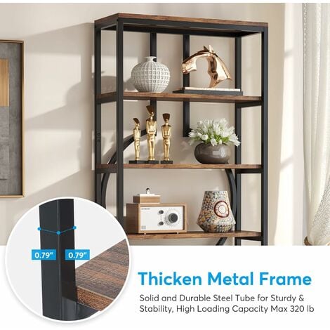 GH092 Decorative Freestanding Open 2-Tier high quality Rustic Bookcase with Metal Frame