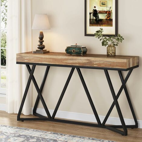 Tribesigns 140cm Console Table, Farmhouse Sofa Table Wood Entryway Table with Unique Metal Base, Behind The Couch Table Foyer Table, Industrial Accent Table for Hallway, Living Room, Entrance