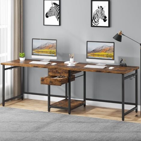 Tribesigns 79 Inch Extra Long Desk, Double Desk with 2 Drawers, Two Person Desk Long Computer Desk with Storage Shelves, Writing Table Study Desk for Home Office, Rustic Brown