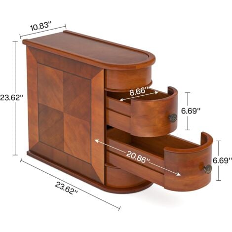 Tribesigns Solid Wood Side Table, 2-Drawer Narrow End Table Slim Chair Side Table, Bedside Tables, No Assembly Required, Finished Back, Walnut,1 pc