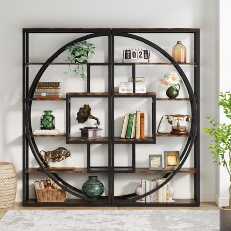 Tribesigns Bookshelf, Industrial 5-Tier Etagere Bookcase, 70.8 inch Tall Bookshelf with 8 Open Storage Shelf, Book Shelf Display Tack Shelving Unit for Home Office Living Room, Rustic Brown