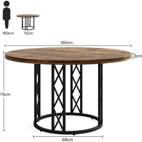 Tribesigns Round Dining Table for 4-6 People, 120CM Rustic Dining Table Coffee Table Circle Kitchen Table, Modern Dinner Table with Metal Base for Kitchen, Living Room (ONLY Table) (Classic Brown)