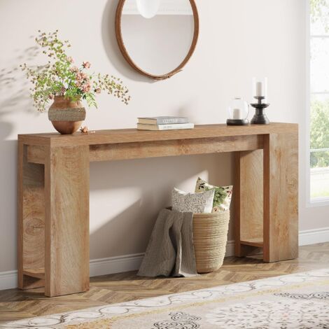 Tribesigns 63 Inch Extra Long Console Table Farmhouse Wood Sofa Table Behind Couch Narrow Entryway Accent Table for Living Room Hallway Entrance Foyer Light Oak Brown
