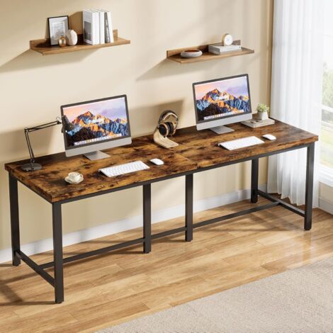 Tribesigns 200x60 cm Desk for 2 Person, Long Office Computer Desk, Simple Workstation Business Furniture for Home Office, Rustic Brown/Black