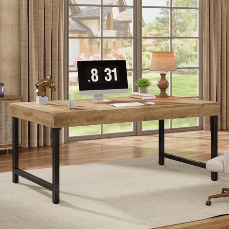 Tribesigns Farmhouse Dining Table for 4-6 People, 55 Inches Industrial Rectangular Kitchen Dinner Table with Heavy-Duty Metal Legs for Home, Dining Room, Small Space, Rustic Brown