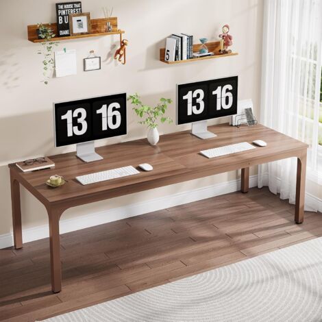 Tribesigns 2-Person Home Office Desk, 78.7" Extra Long Computer Desk, Double Workstation for Home Office, Work Desk for Two People (Brown)