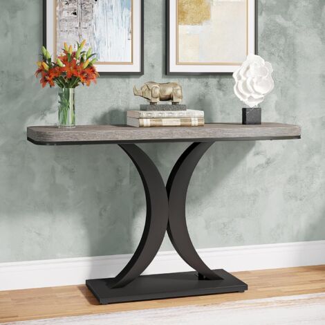 Tribesigns Industrial Console Table, 100 cm Narrow Entryway Foyer Table with Geometric Base, Rustic Hallway Accent Table for Living Room, Entrance