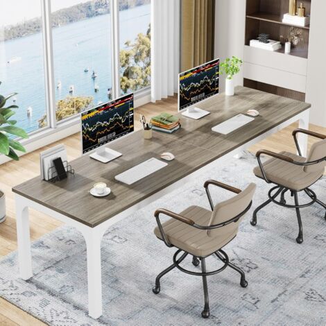 Tribesigns 200 cm Computer Desk 2 Person Desk, Extra Long Workstaion for Home Office Oak White