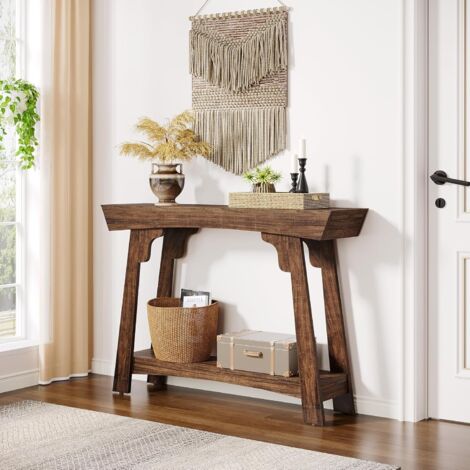 Tribesigns Console Table 105cm with Storage, 2-Tier Wood Entryway Table with Shelf, Farmhouse Narrow Sofa Table Behind Couch for Foyer, Hallway, Living Room, Rustic Brown