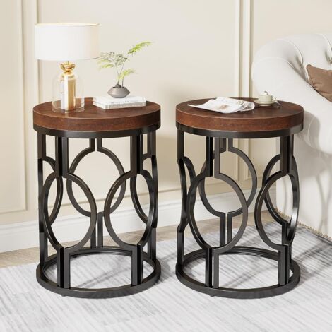 Tribesigns Round End Table Set of 2, Industrial Side Table with Metal Hollow Frame, Small Bedside Table Nightstand for Living Room, Bedroom, Easy Assembly (Rustic Brown,2 PCS) (1/5)