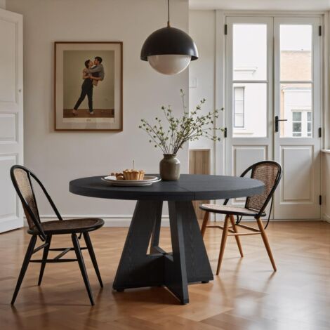 Tribesigns Farmhouse Dining Table, 120 cm Round Dinner Table for 4, Rustic Wood Dining Room Table for Home Dining Room Living Room (Easy Assembly) (Black)