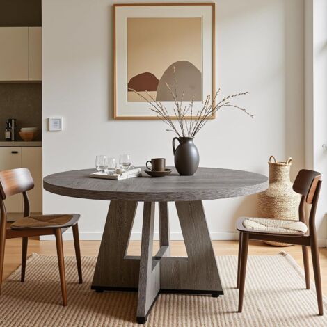 Tribesigns Round Dining Table Wood Kitchen Table for Dining Room Living Room, 47 inches Dining Room Tables for 4 Person, Farmhouse Dinner Table with Wooden Table Top and Legs, Rustic Grey(Only Table)