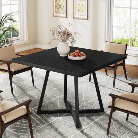 Tribesigns Square Dining Table for 4, 80 cm Industrial Dinner Table with Metal Base, Wood Kitchen Table for Dining Room, Small Space, Apartment, Black