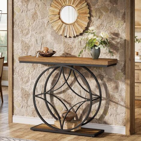 Tribesigns 47-Inch Console Table, Industrial 2-Tier Sofa Table with Geometric Metal Frame, Narrow Accent Entryway Tables with Storage Shelf for Living Room, Behind Couch, Small Spaces, Rustic Brown