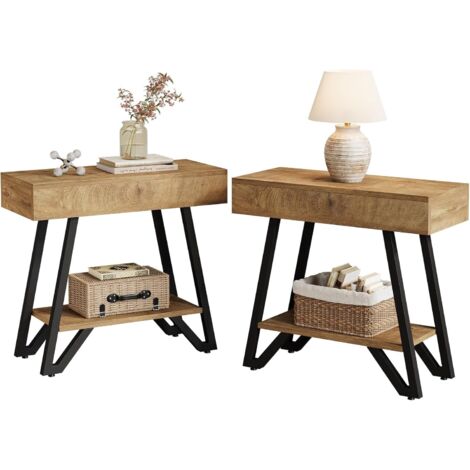 Tribesigns End Side Table for Living Room, Narrow Couch Arm Side Table with Storage Shelves, Small Bedside Nightstand for Bedroom, Small Spaces, Natural(Set of 2) (1/5)