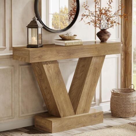 Tribesigns 105cm Console Table, Behind Couch Sofa Entryway Table with V-Shaped Legs, Living Room, Hallway, Foyer, Entrance, Brown