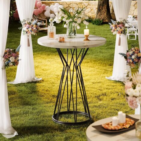Tribesigns Round Bar Table, 35.4-Inch Tall Modern Bistro Pub Table, Faux Marble Breakfast Table with Metal Base for Dining Room, Coffee Shop, Bar, Party, Kitchen, Easy Assembly, White & Black