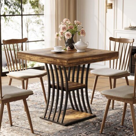 Tribesigns Dining Table, Industrial Kitchen Table with Storage Mental Base, for Small Spaces, Apartments, Dining Room, Brown and Black, 80 x 80 x 76 cm