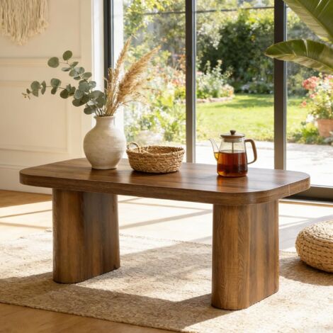 Tribesigns Coffee Table, 120 cm Wood Rectangle Living Room Table, Accent Center Low Cocktail Tea Table with Sturdy Base & Rounded Corners, Easy Assembly (Rustic Brown)